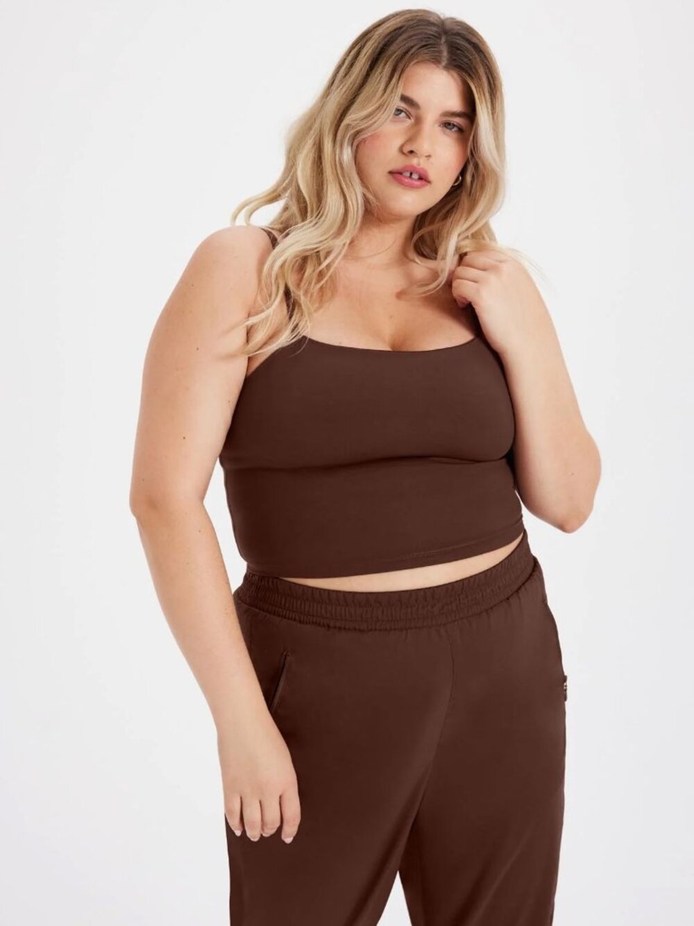 girlfriend collective Chocolate Brown Cropped Cami Tank